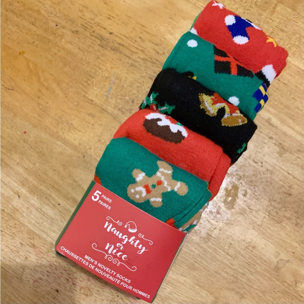 New 5 Pack Naughty & Nice SOCKS Holly Jolly Novelty Holiday Christmas Red Green